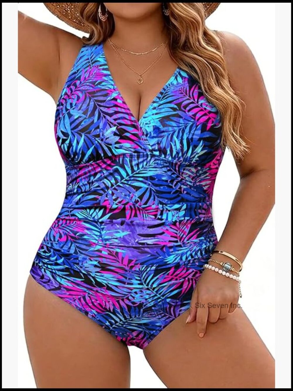 Plus Size One Piece Swimsuit Tummy Control V Neck Ruched Bathing Suit